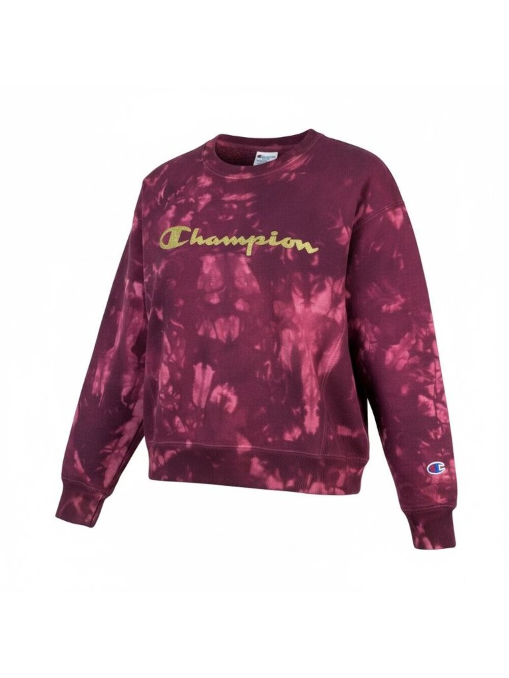 Champion Womens XS Pink Purple Tie-Dye Sweatshirt Long Sleeve Cotton Blend Logo